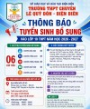 KẾ HOẠCH TUYỂN SINH BỔ SUNG HỌC SINH VÀO LỚP 10 THPT NĂM HỌC 2026 - 2027